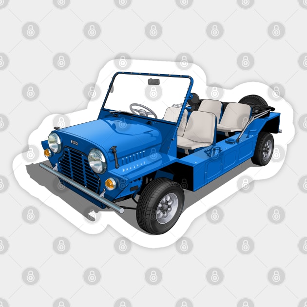 Austin Mini Moke in blue Sticker by candcretro